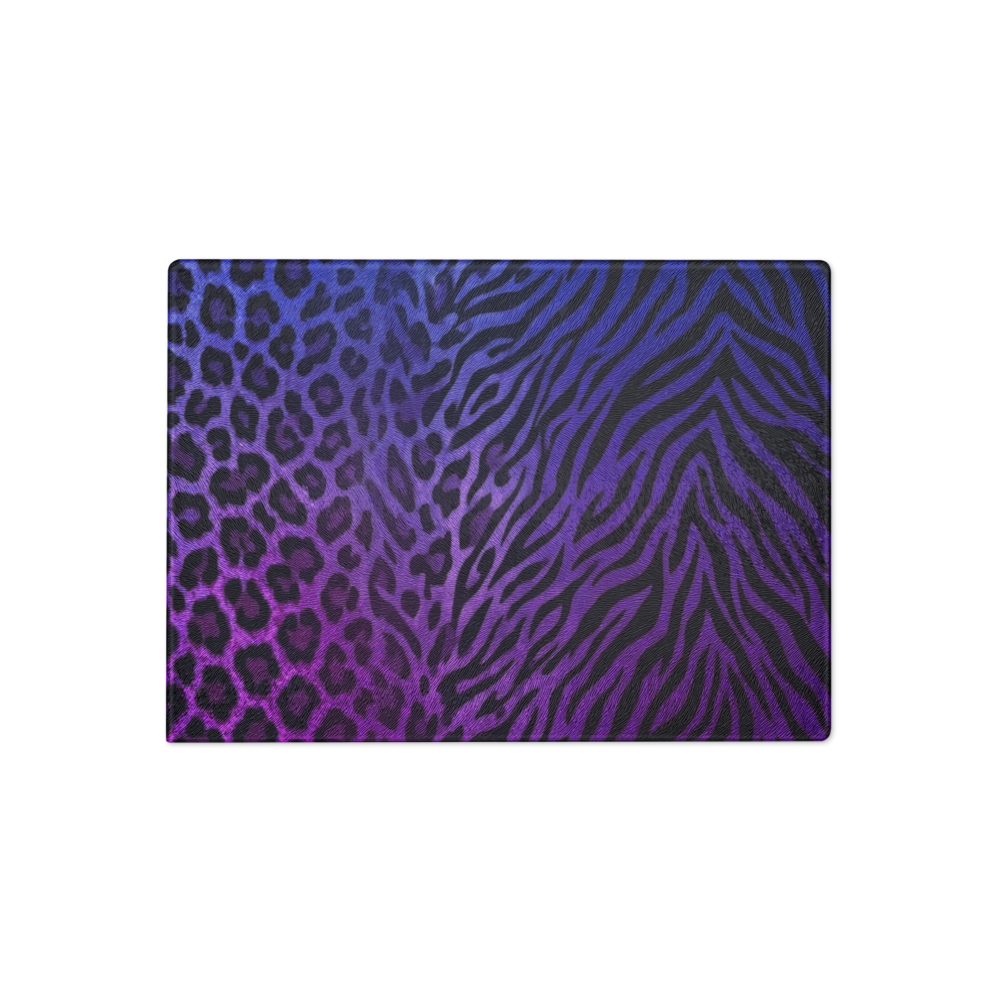 Blue to Purple Leopard & Zebra Print Glass Cutting Board