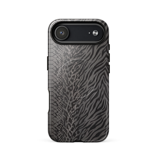Gray & Black Zebra Snake & Leopard Print MagSafe Tough Case for iPhone®
