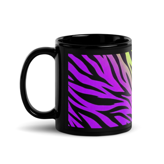 Green % Purple Zebra Print Black Glossy Mug