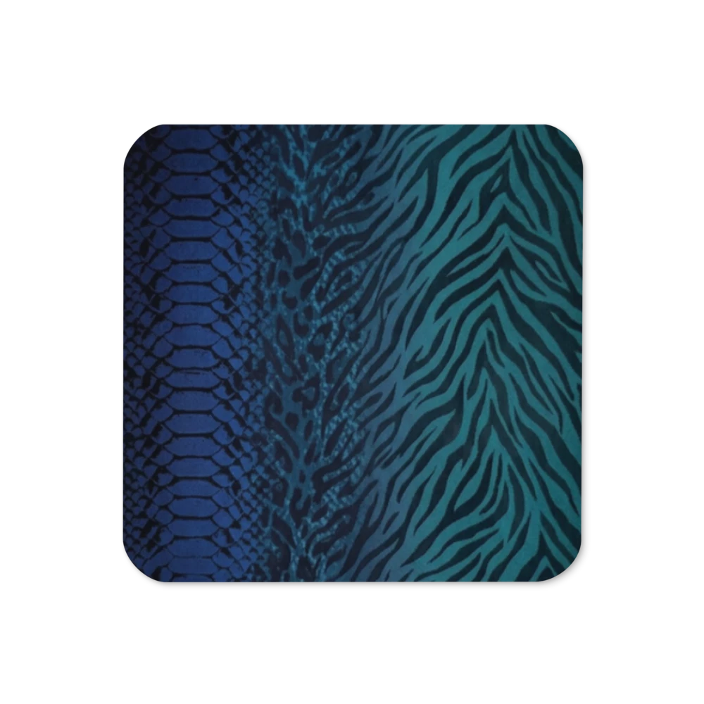 Blue Teal Zebra & Leopard Print Cork-Back Coaster