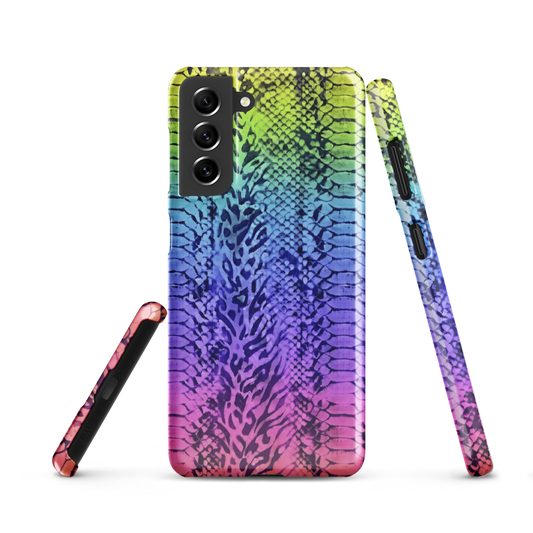 Vibrant Rainbow Snake Skin & Leopard Print Snap Case for Samsung