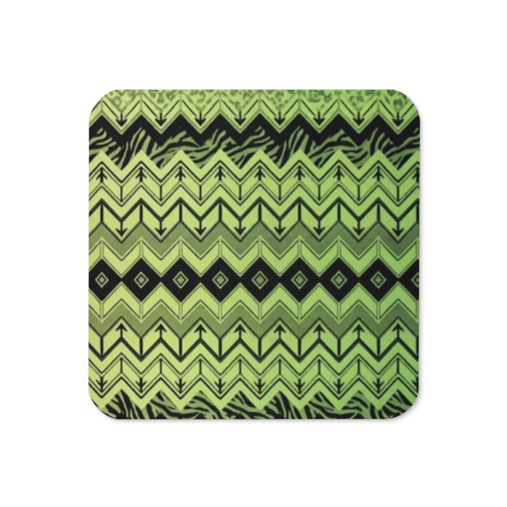 Lime Green Chevron Zebra & Leopard Print Cork-Back Coaster