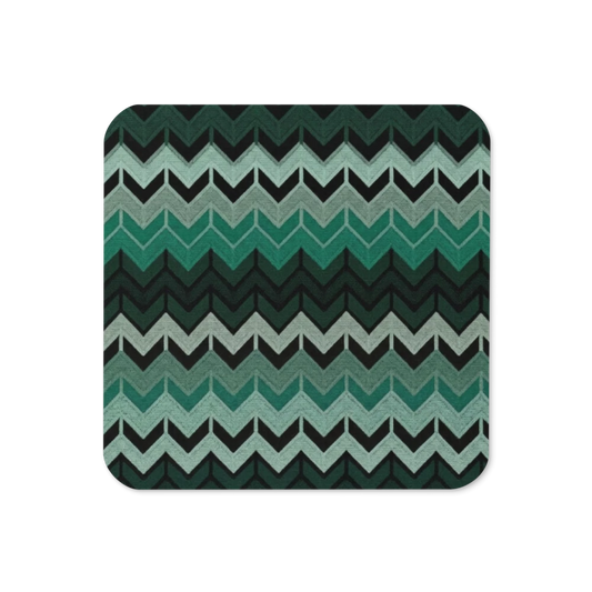 Green Chevron Pattern Cork-Back Coaster
