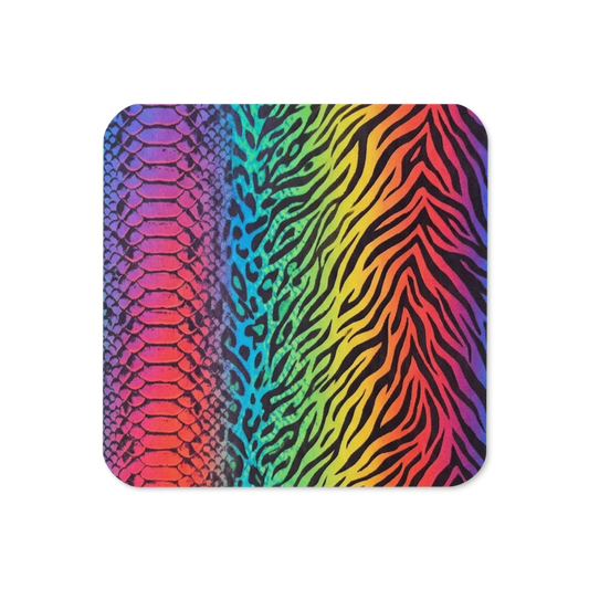 Rainbow Zebra & Leopard Print Cork-Back Coaster