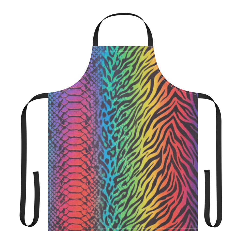 Rainbow Vibrant Neon Snake Skin Zebra Print & Leopard Strap Apron
