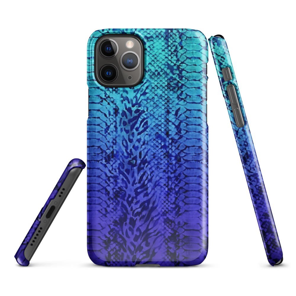 Vibrant Blue Snake Skin & Leopard Print Snap Case for iPhone
