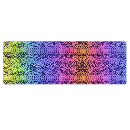 Vibrant Rainbow Snake Skin & Leopard Print Pilates Yoga Mat