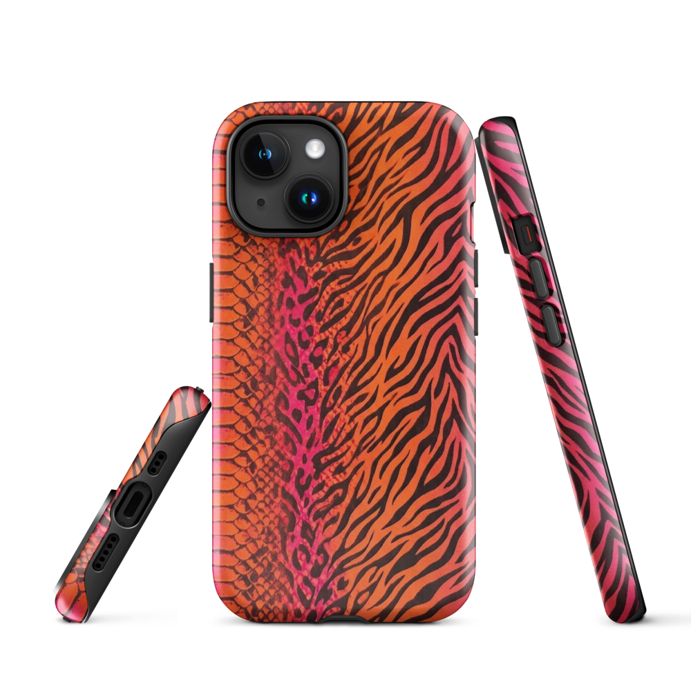 Sunset Orange & Pink Snake Skin Zebra & Leopard Print Tough Case for iPhone®