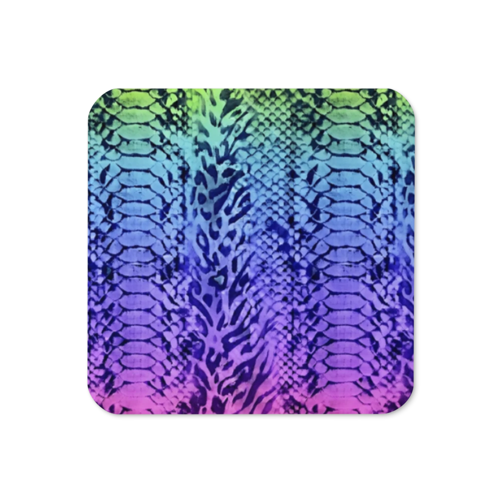 Vibrant Rainbow Snake Skin & Leopard Print Cork-Back Coaster