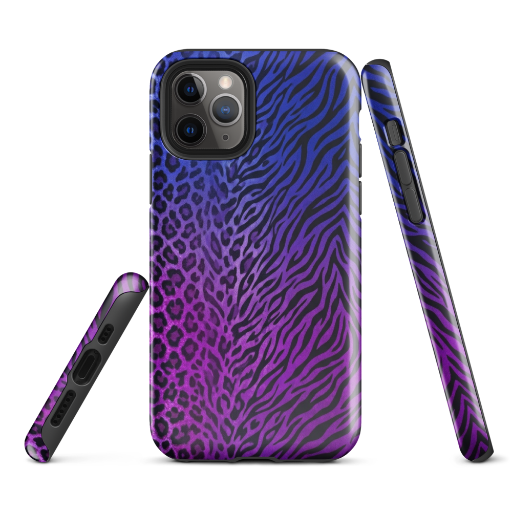 Purple to Blue Zebra & Leopard Print Tough Case for iPhone®