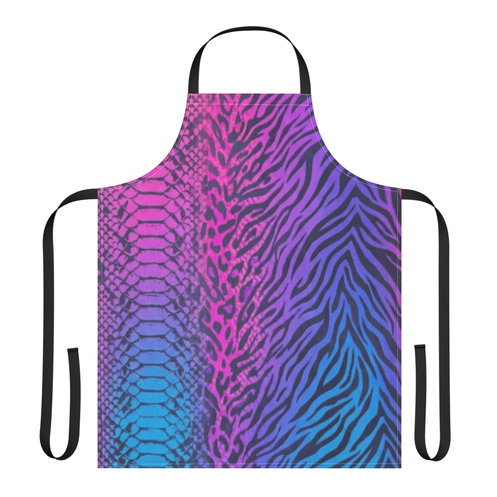 Pink & Blue Vibrant Snake Skin Zebra & Leopard Print Strap Apron