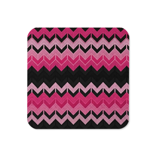 Pink & Black Chevron Pattern Cork-Back Coaster