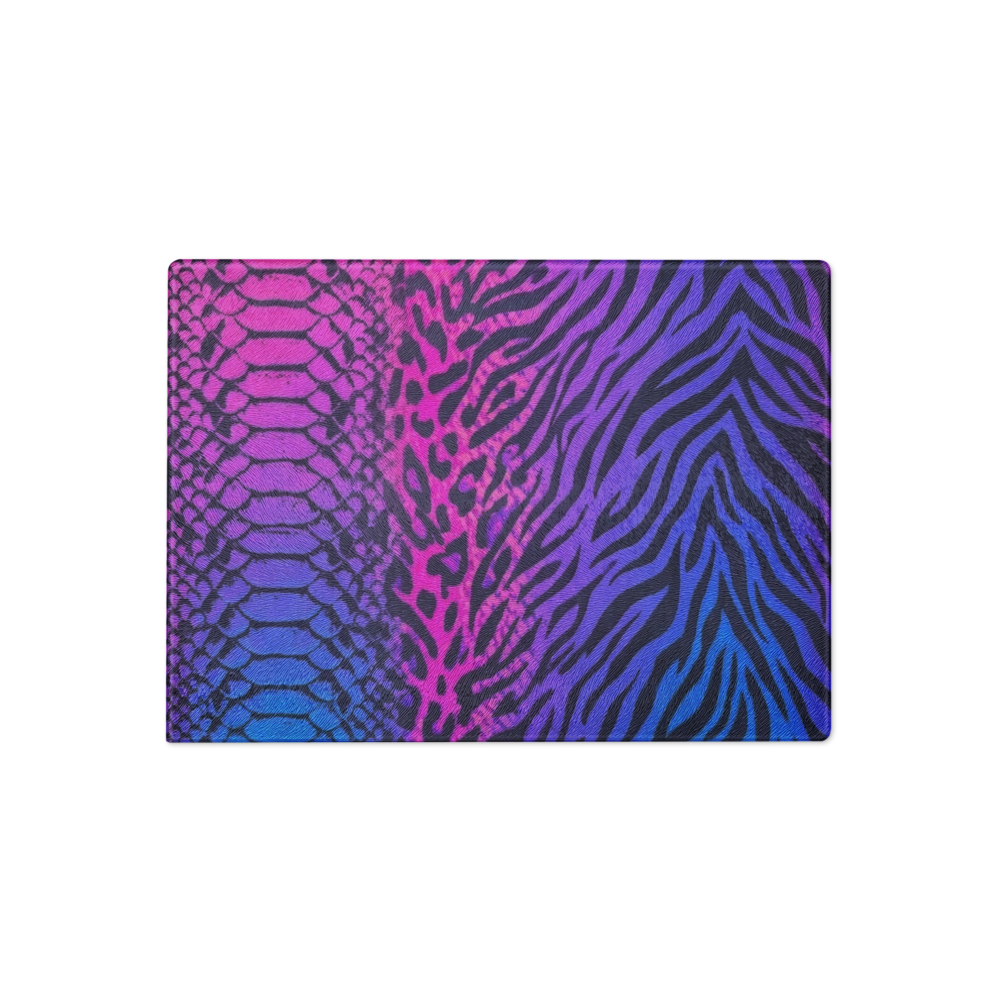 Vibrant Blue & Pink Leopard & Zebra Print Glass Cutting Board