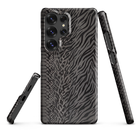 Dark Gray Snake Skin & Leopard Print Snap Case for Samsung
