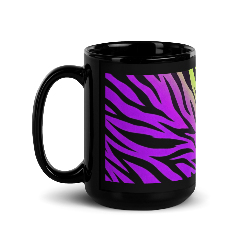 Green % Purple Zebra Print Black Glossy Mug