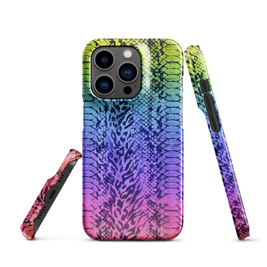 Neon Rainbow Snake Skin & Leopard Print Snap Case for iPhone