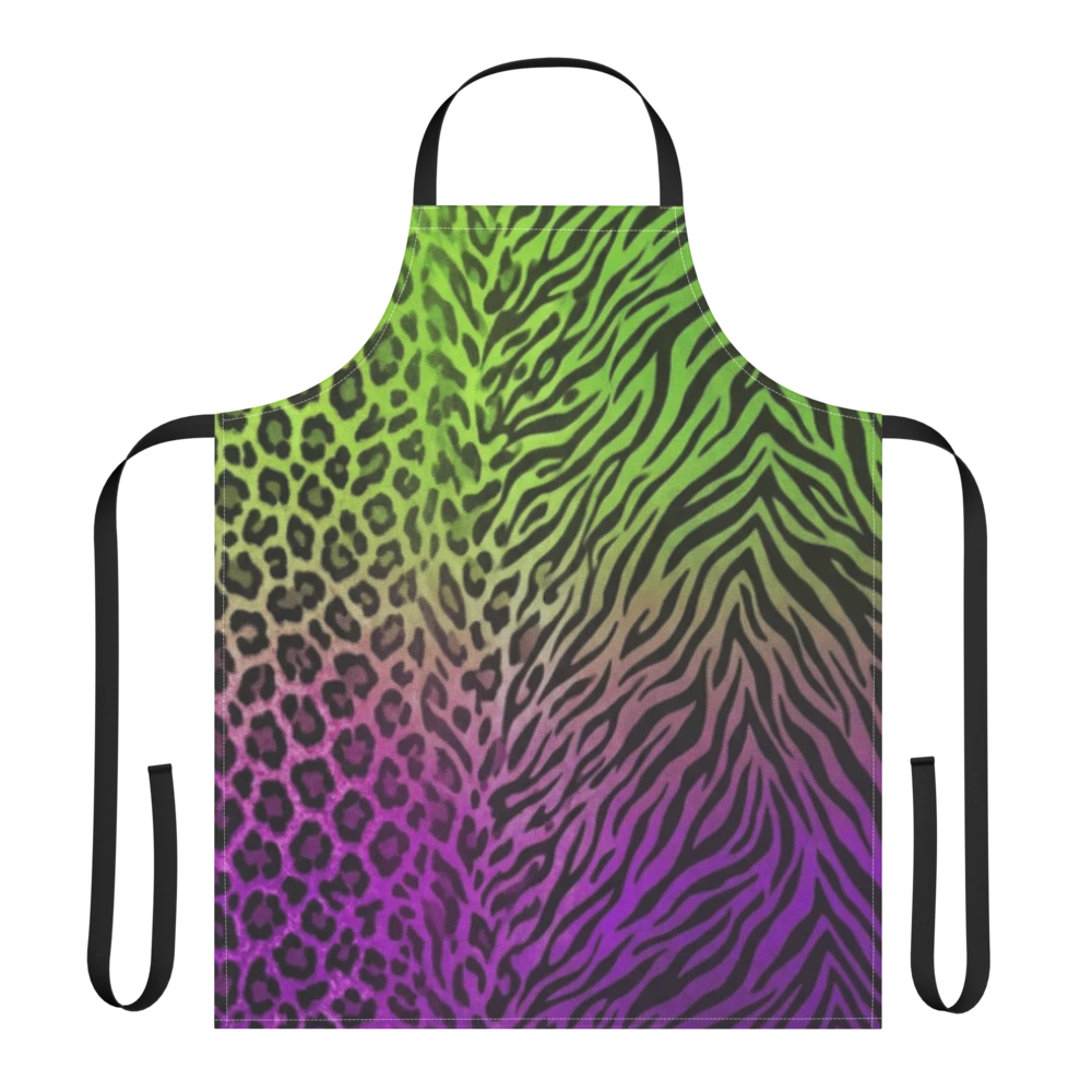 Neon Green & Purple Zebra & Leopard Print Strap Apron