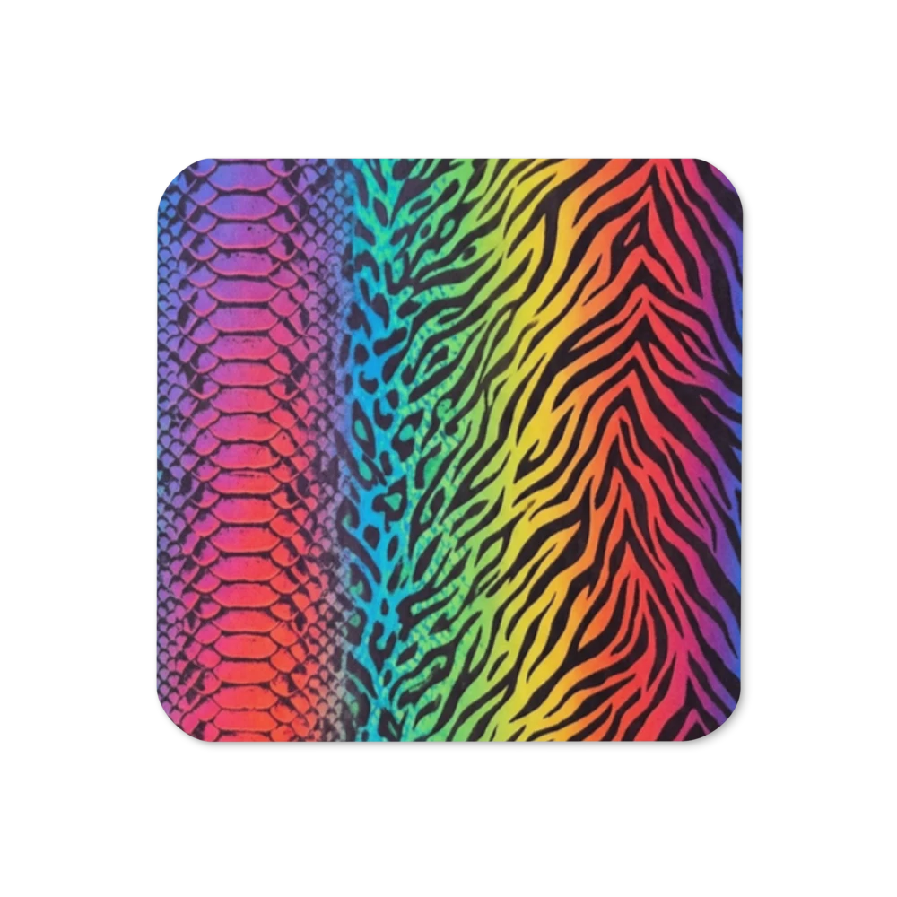Rainbow Zebra & Leopard Print Cork-Back Coaster