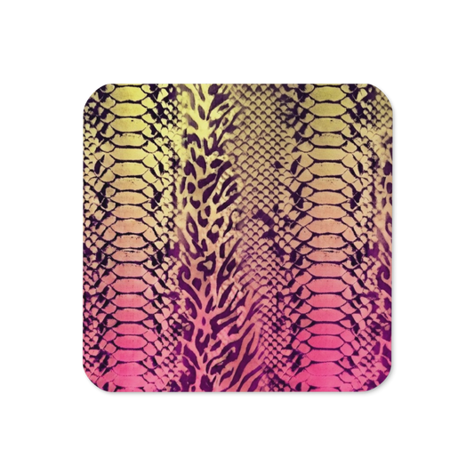 Hot Pink & Yellow Snake Skin & Leopard print Cork-Back Coaster