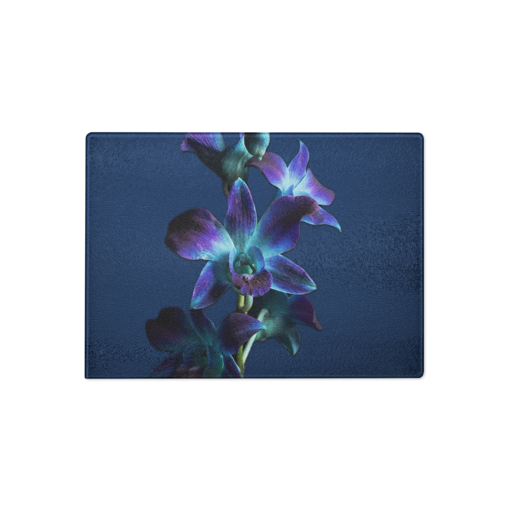Navy Flower Glass Cutting Board