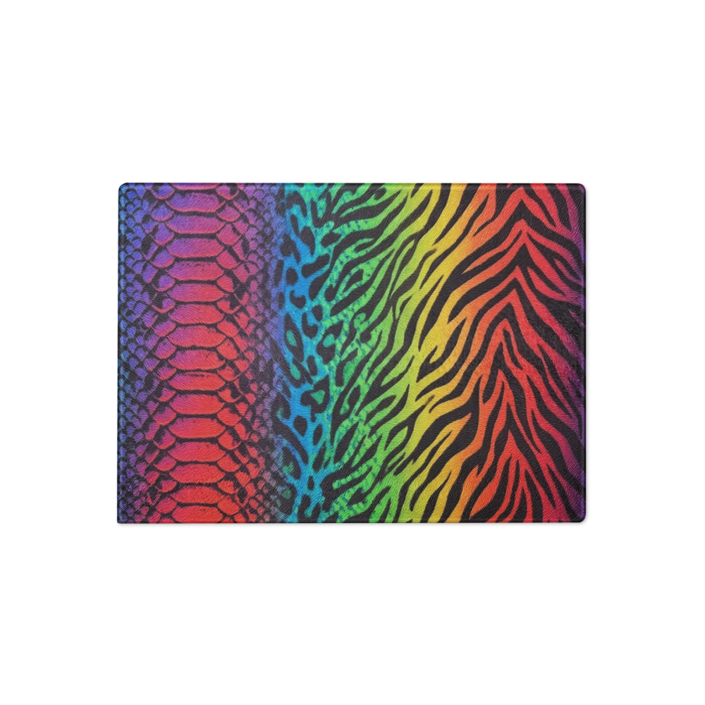 Rainbow Vibrant Zebra & Leopard Glass Cutting Board