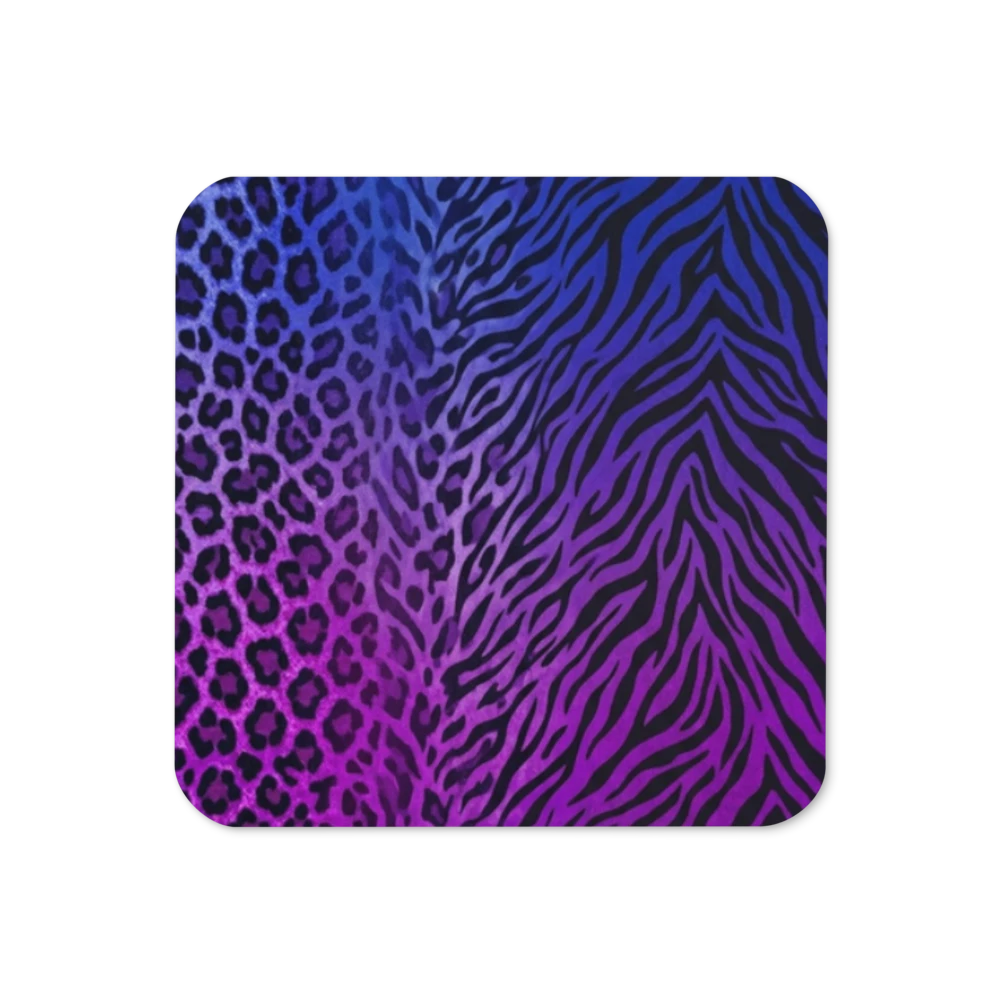 Purple & Blue Leopard & Zebra print Cork-Back Coaster