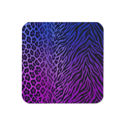 Purple & Blue Leopard & Zebra print Cork-Back Coaster