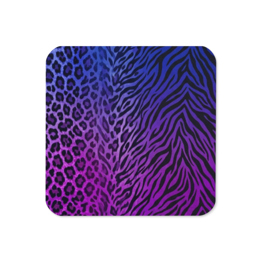 Purple & Blue Leopard & Zebra print Cork-Back Coaster
