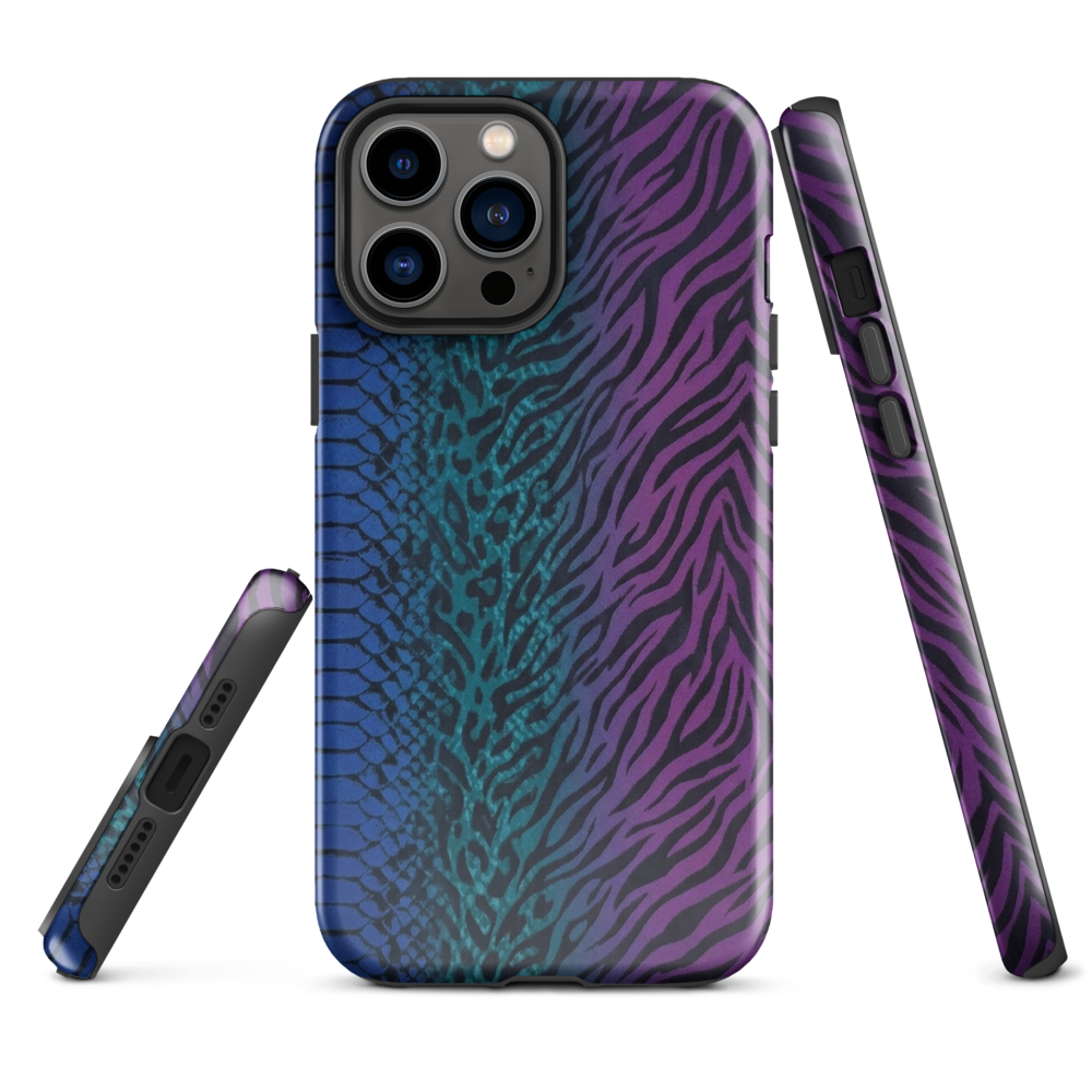 Blue to Purple Dark Snake Zebra & Leopard Print Tough Case for iPhone®