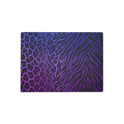 Blue to Purple Leopard & Zebra Print Glass Cutting Board
