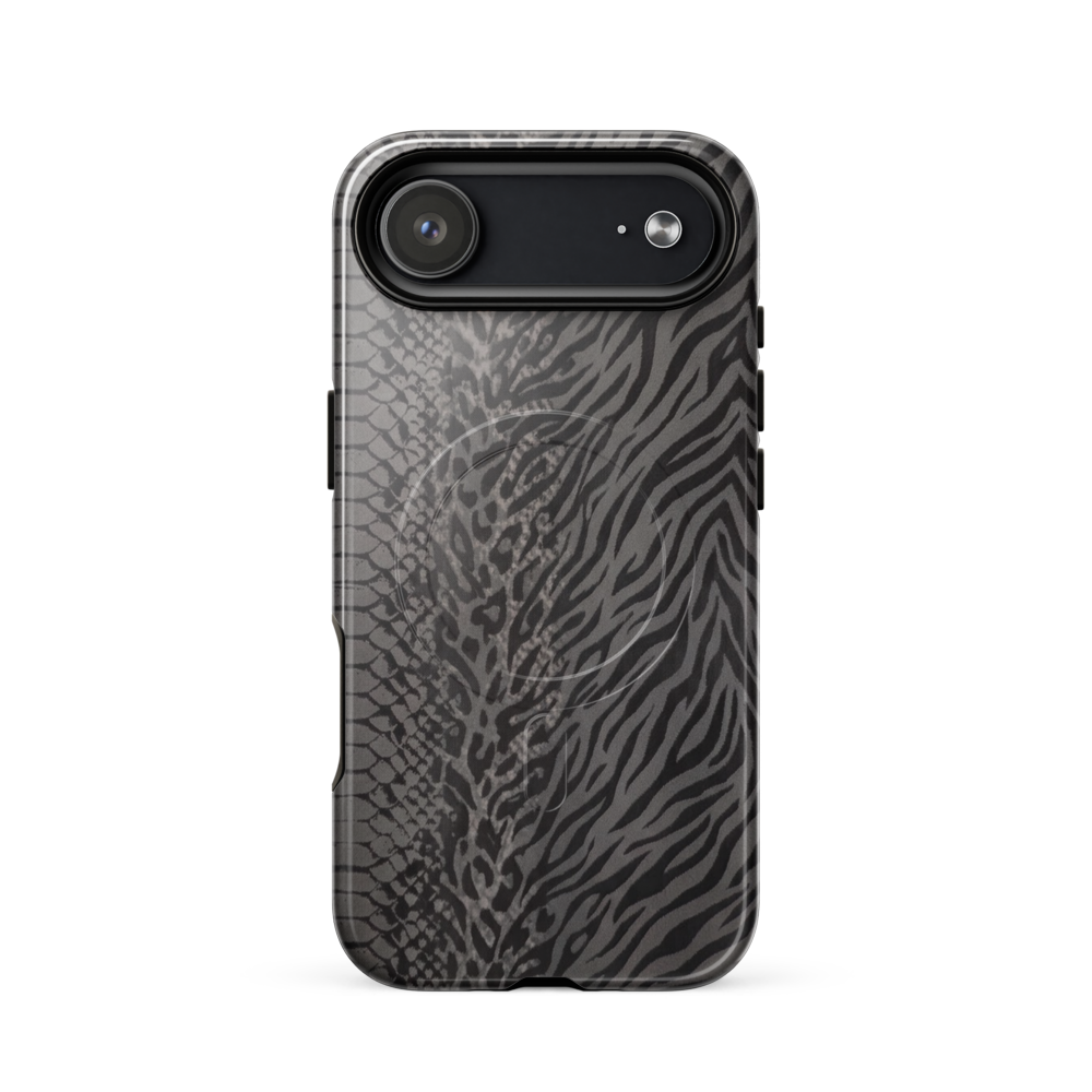 Gray & Black Zebra Snake & Leopard Print MagSafe Tough Case for iPhone®