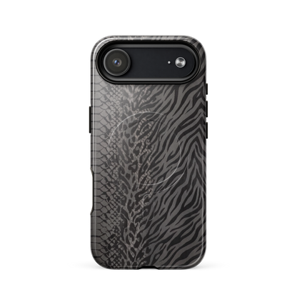 Gray & Black Zebra Snake & Leopard Print MagSafe Tough Case for iPhone®