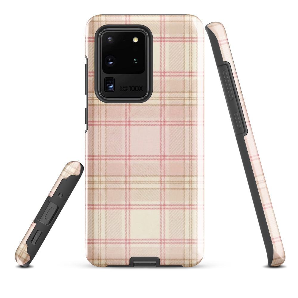 Pink & Cream Plaid Coquette Print Tough Case for Samsung