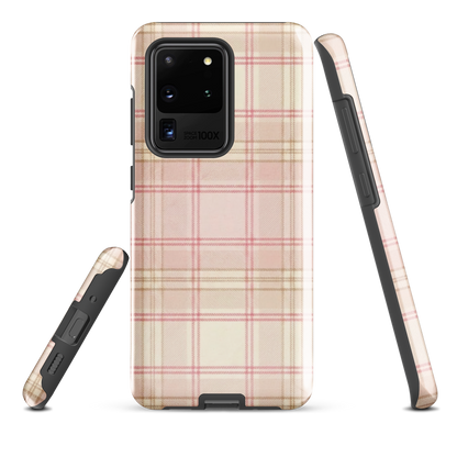Pink & Cream Plaid Coquette Print Tough Case for Samsung
