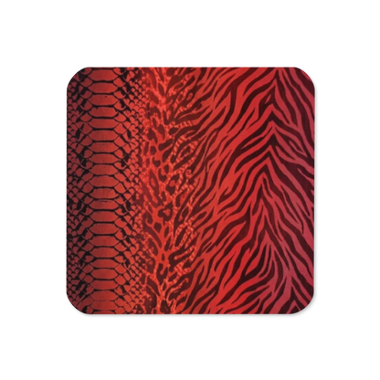 Red Snake Skin & Leopard Print Cork-Back Coaster