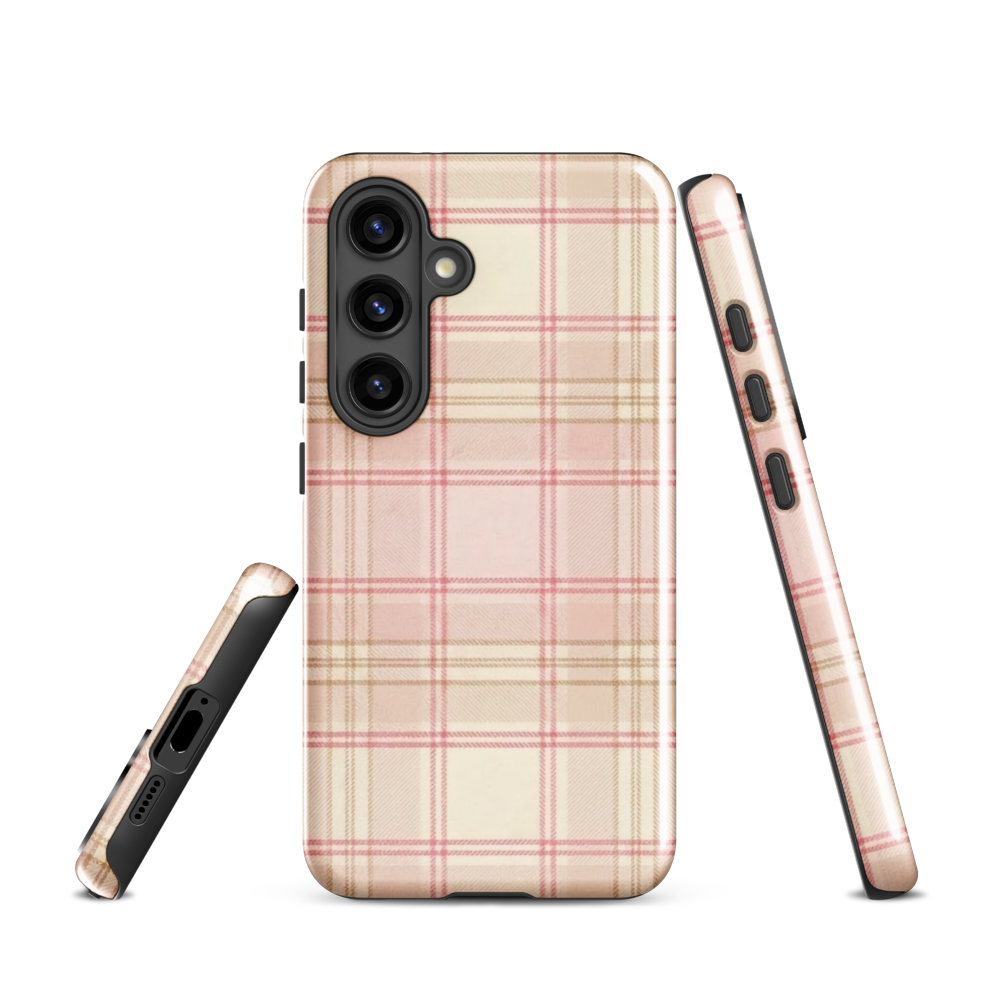 Pink & Cream Plaid Coquette Print Tough Case for Samsung