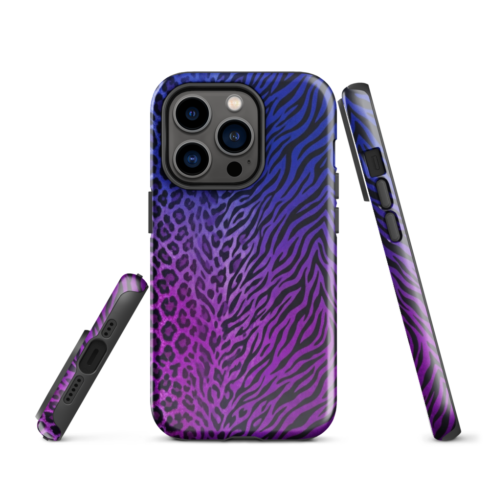 Purple to Blue Zebra & Leopard Print Tough Case for iPhone®
