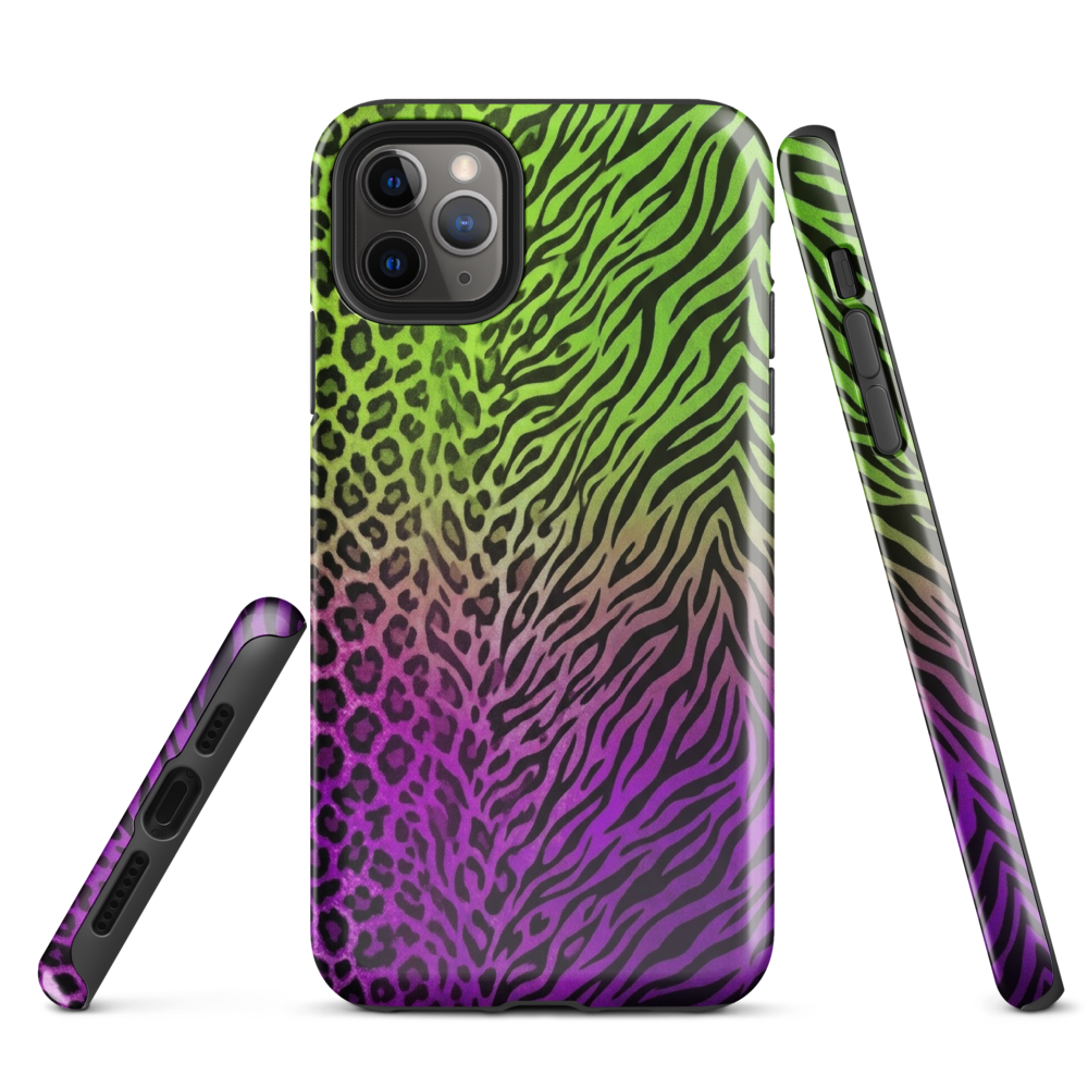 Neon Green & Purple Zebra & Leopard Print Tough Case for iPhone®
