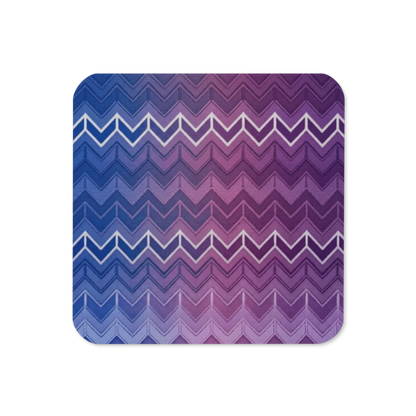 Blue & Purple With White Chevron Pattern Cork-Back Coaster