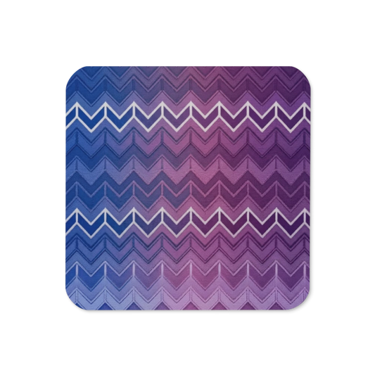 Blue & Purple With White Chevron Pattern Cork-Back Coaster