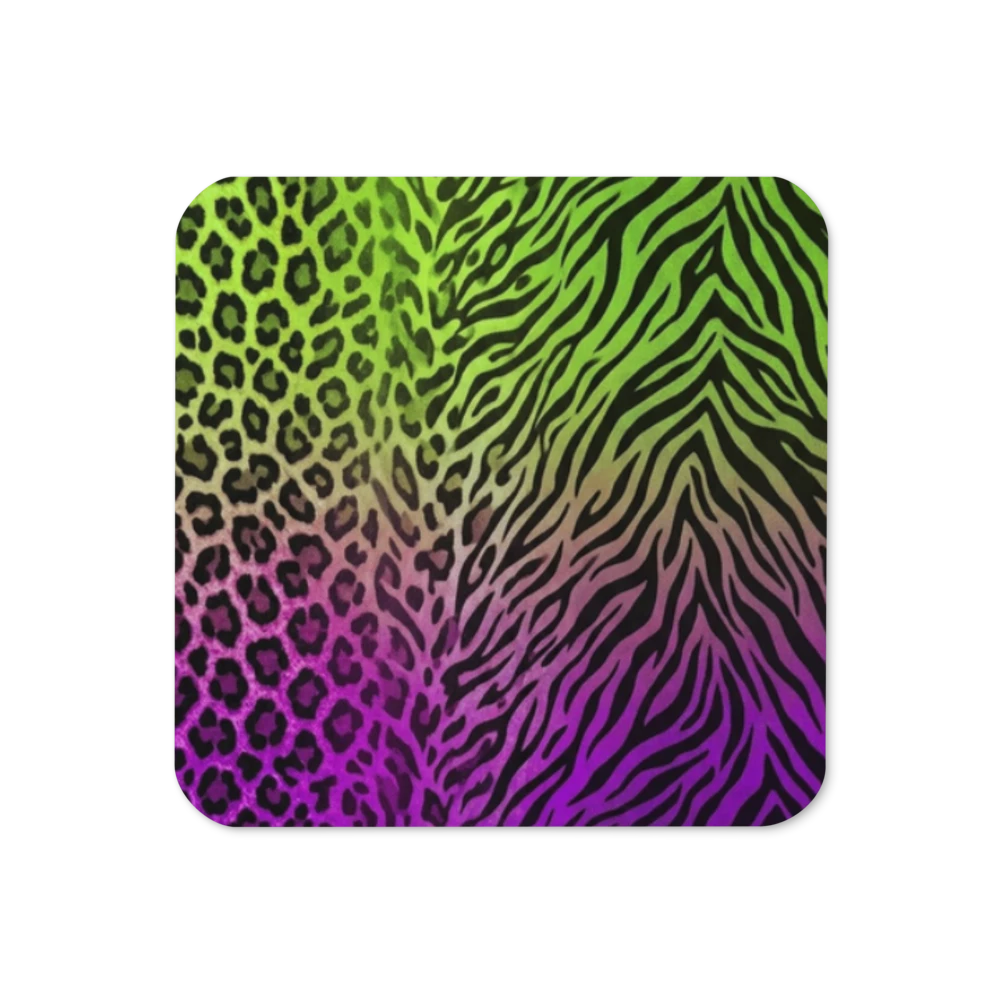 Neon Green & Purple Zebra & Leopard Print Cork-Back Coaster