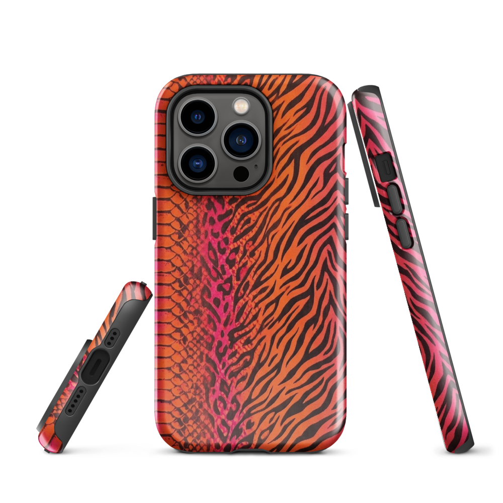 Sunset Orange & Pink Snake Skin Zebra & Leopard Print Tough Case for iPhone®