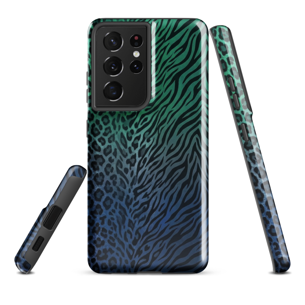 Blue to Teal Zebra & Leopard Print Tough Case for Samsung
