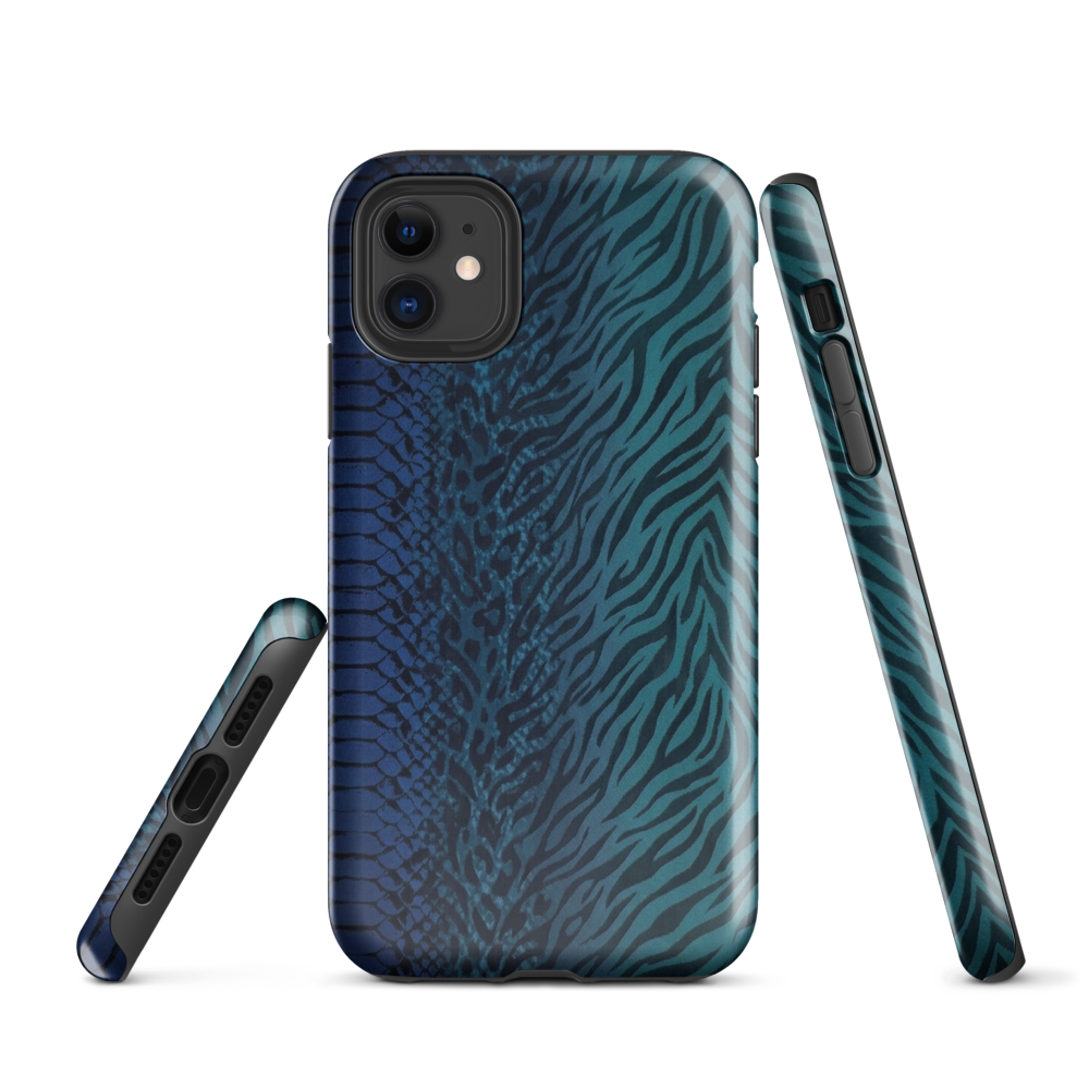 Blue & Teal Snake Skin Zebra & Leopard Print Tough Case for iPhone®