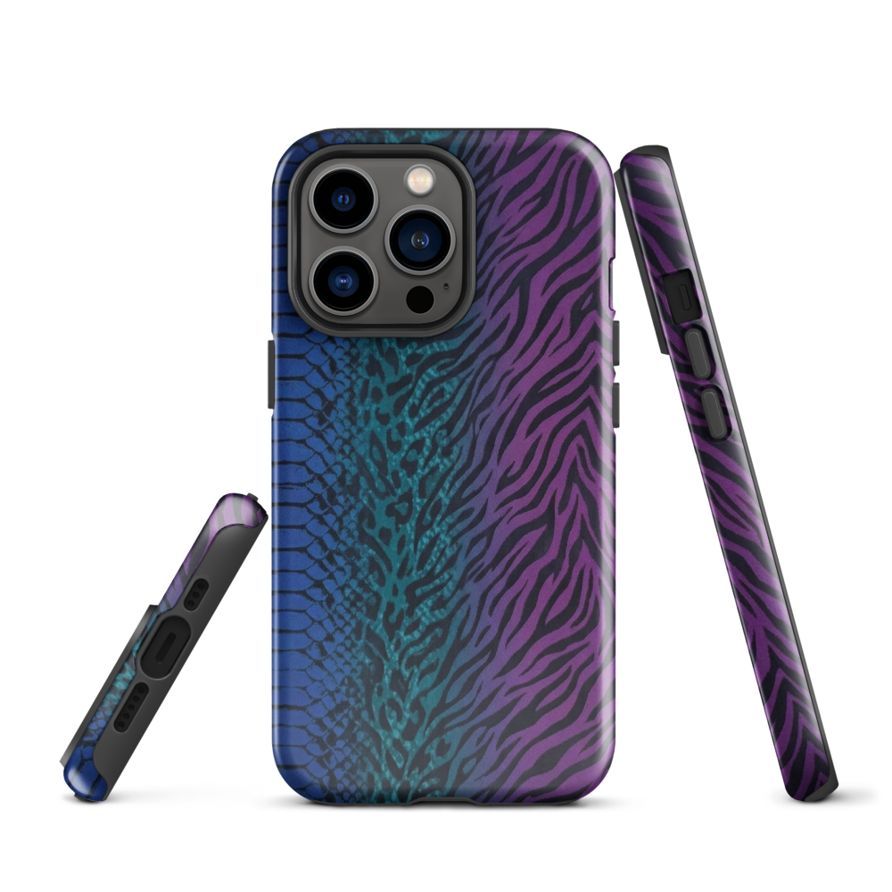 Blue to Purple Dark Snake Zebra & Leopard Print Tough Case for iPhone®