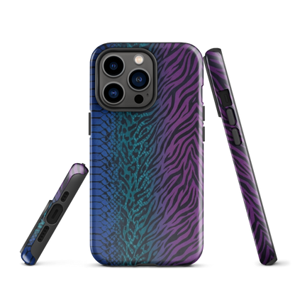 Blue to Purple Dark Snake Zebra & Leopard Print Tough Case for iPhone®