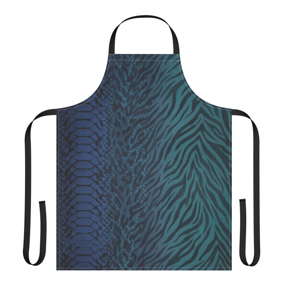 Teal to Blue Snake Skin Zebra & Leopard Print Strap Apron
