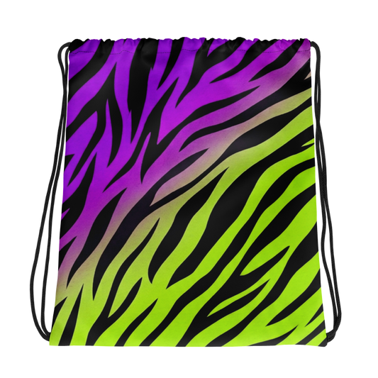 Neon Purple & Green Zebra Print Drawstring Bag