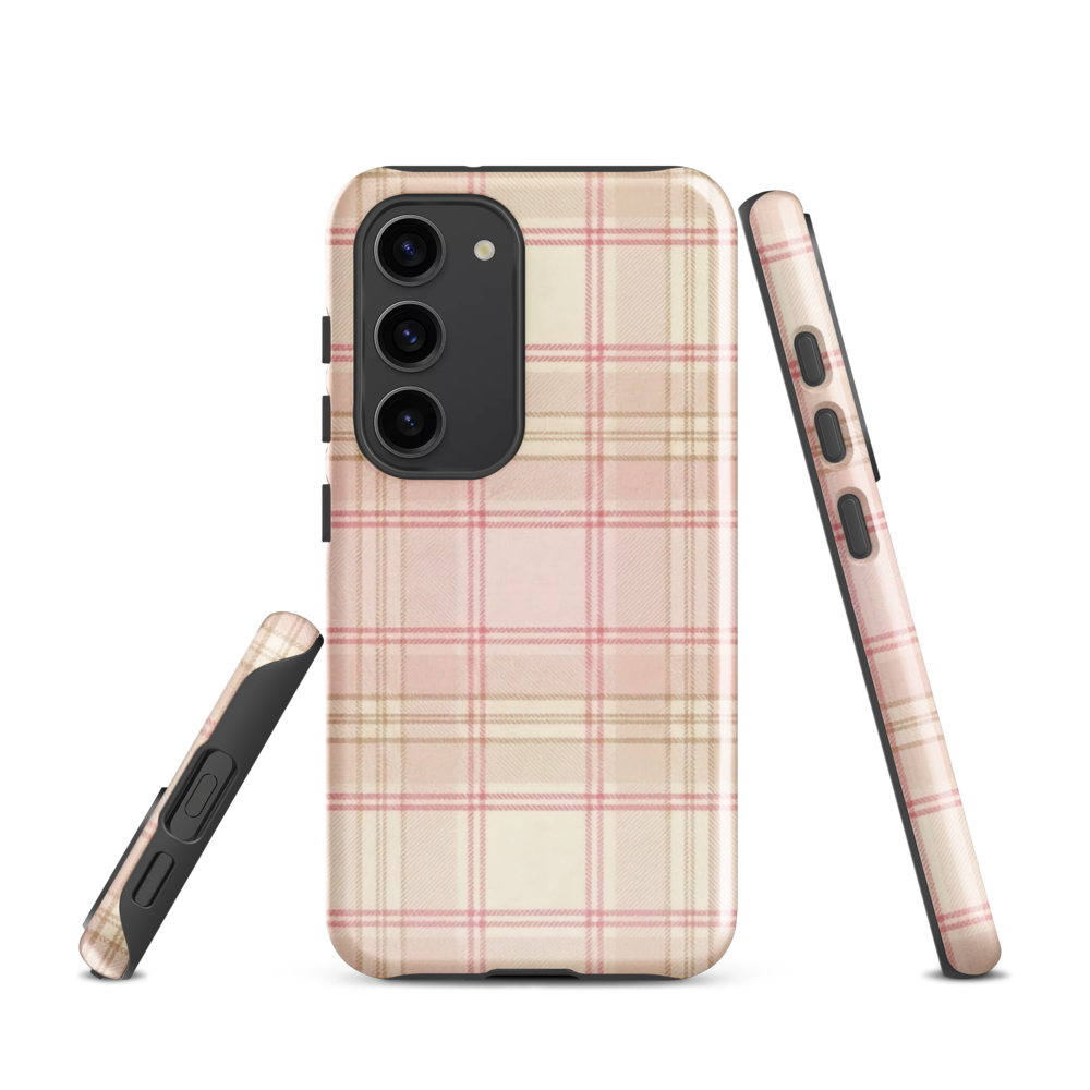 Pink & Cream Plaid Coquette Print Tough Case for Samsung