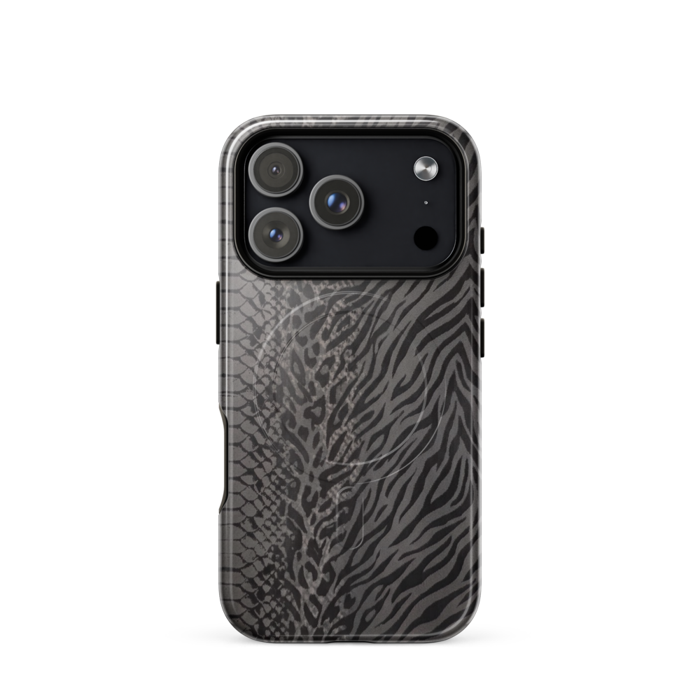 Gray & Black Zebra Snake & Leopard Print MagSafe Tough Case for iPhone®